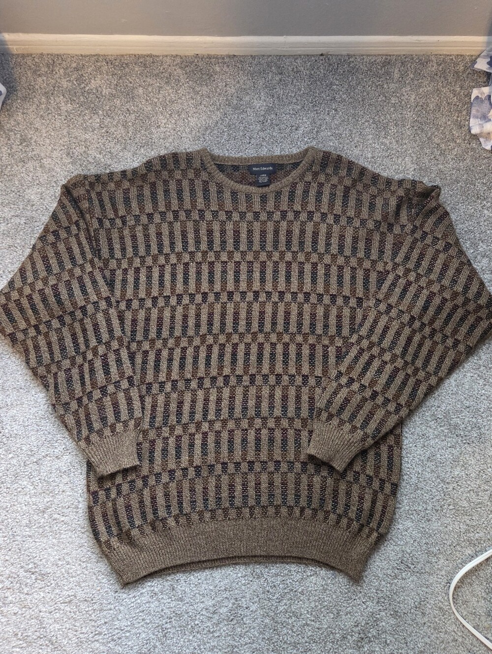 Vintage 90's Men's L Brown N Red Geometric Patterned Crewneck Sweater